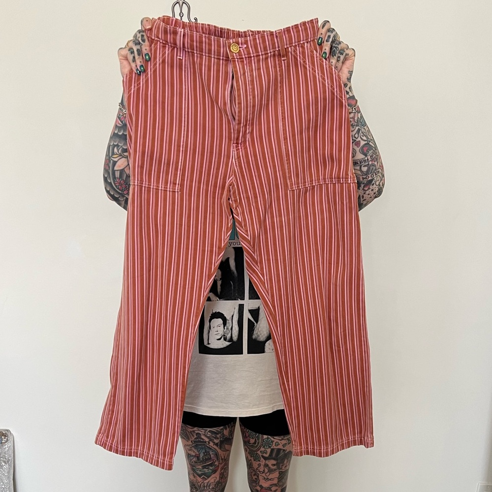BUG BUD PRESS brownish kaki and pink stripe work pant